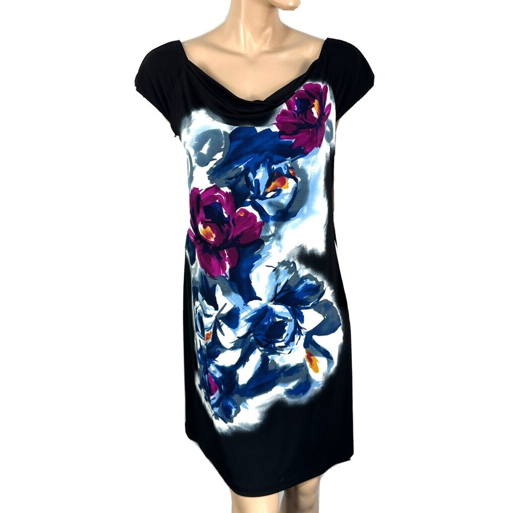 Maggy London Dress Women’s Size 14 Drape Cowl Neck Shift Printed Cap Sleeve NWT